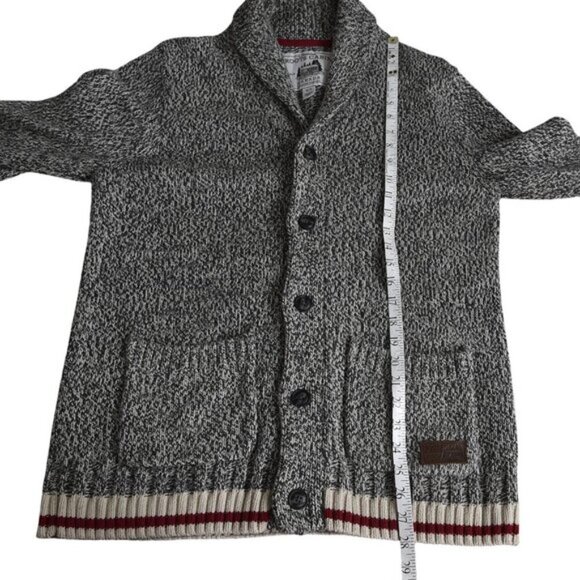 Roots Cabin Canada Cardigan Sweater Gray/White Shawl Collar Size Medium - Picture 12 of 12